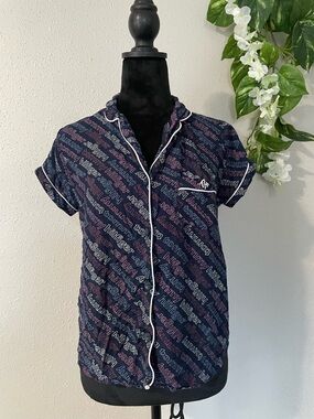 Tommy Hilfiger Women’s Pajama Shirt Size S Navy Blue Logo Viscose Print